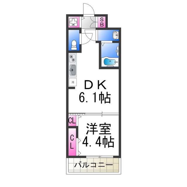 SOAR堺綾之町(1DK/3階)の間取り写真