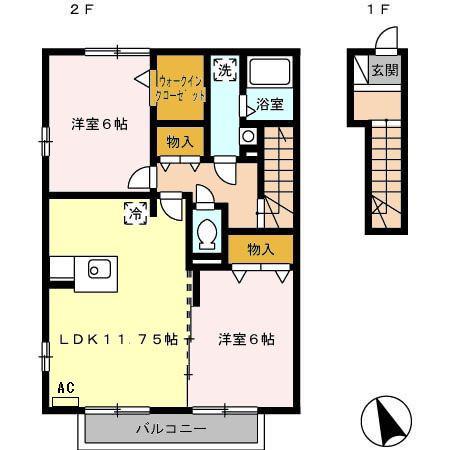 グランドソレーユ A(2LDK/2階)の間取り写真