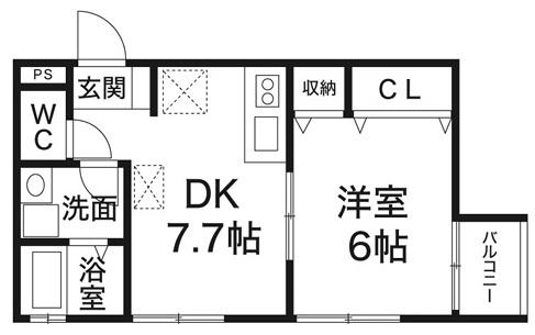 トラスティ本町(1DK/1階)の間取り写真