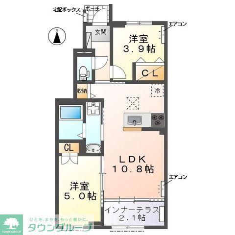 ウエストビレッヂI(2LDK/1階)の間取り写真