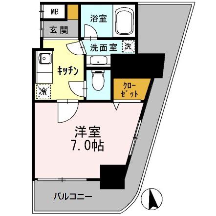 カスタリアタワー肥後橋(1K/13階)の間取り写真