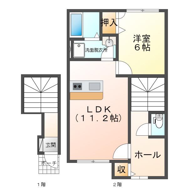 ベルリード倉吉(1LDK/2階)の間取り写真