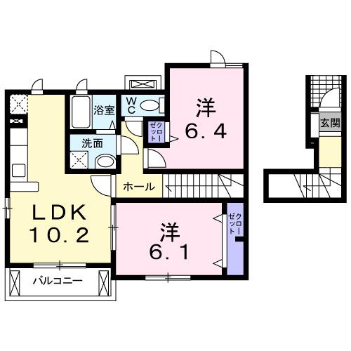 メゾン・ド・ソレイユC(2LDK/2階)の間取り写真