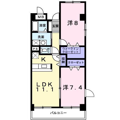 プラシード鼓が滝(2LDK/3階)の間取り写真