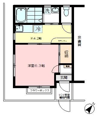 ウッディハウス(1K/1階)の間取り写真