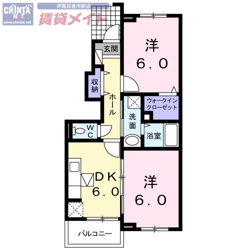 ランボメゾンII(2DK/1階)の間取り写真