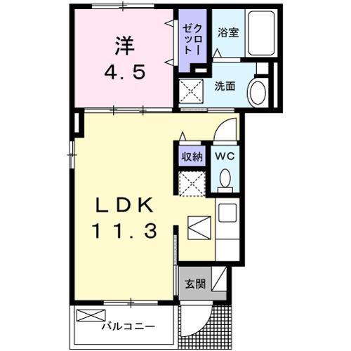 カーサ ブリリオ(1LDK/1階)の間取り写真