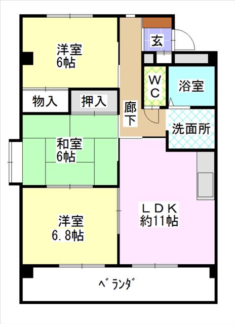 第3横吹小菅ビルA棟(3LDK/2階)の間取り写真