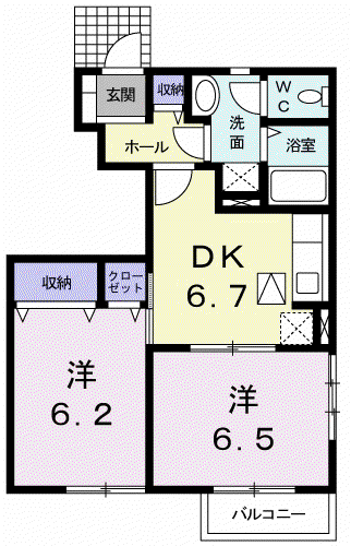 アレグレッチェB(2DK/1階)の間取り写真