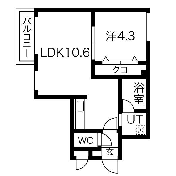 オルセー北17条(1LDK/1階)の間取り写真