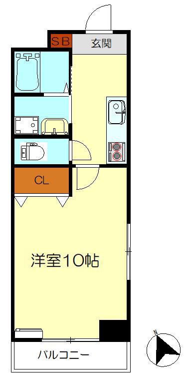 FLATHILL広国際通(1K/9階)の間取り写真