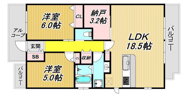 プレイズ塚口(2SLDK/5階)の間取り写真