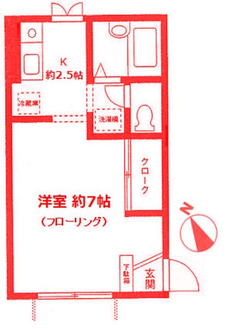 銀ハイツ(1K/2階)の間取り写真