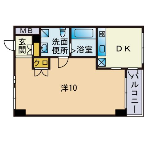KDXレジデンス西新(1DK/6階)の間取り写真