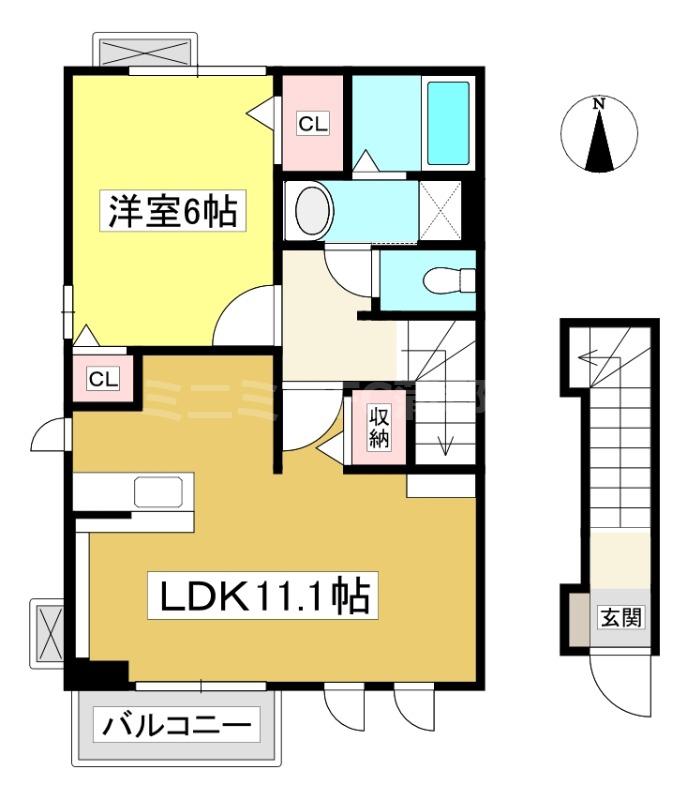カーサストラーダ(1LDK/2階)の間取り写真