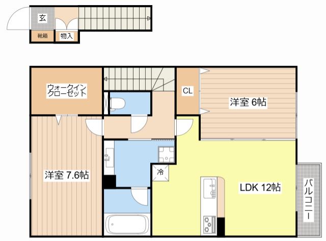 ディアコート(2LDK/2階)の間取り写真