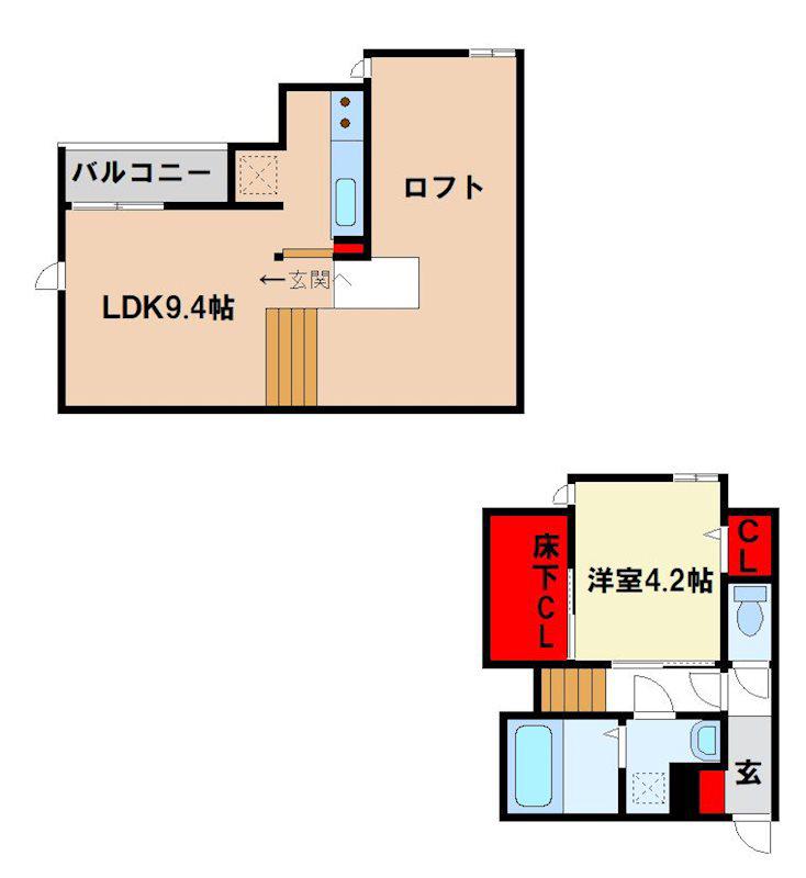 CB鳥栖シエント(1LDK/2階)の間取り写真