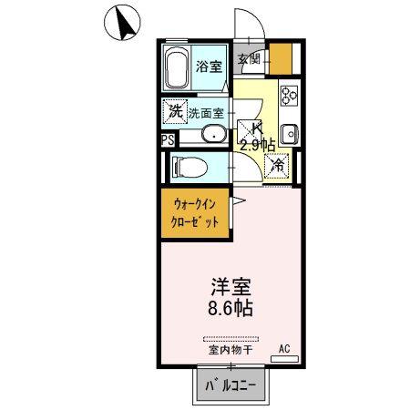 アヴニール B(1K/1階)の間取り写真