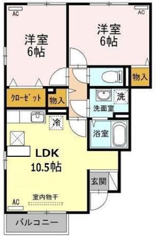 コスモ スクエア B棟(2LDK/1階)の間取り写真