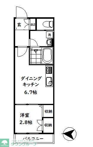 デュオコート(1DK/2階)の間取り写真