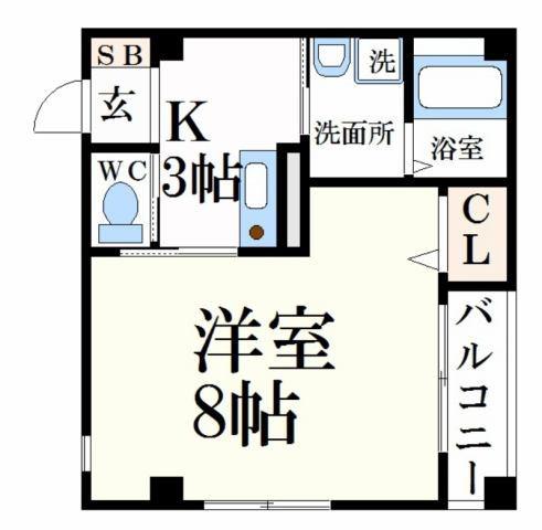 ボヌール姫路STA(1K/2階)の間取り写真