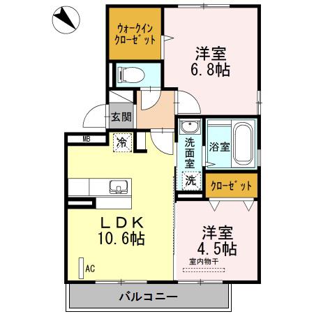 D-ROOM山王公園(2LDK/2階)の間取り写真