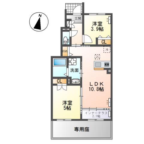 ティープラントV(2LDK/1階)の間取り写真