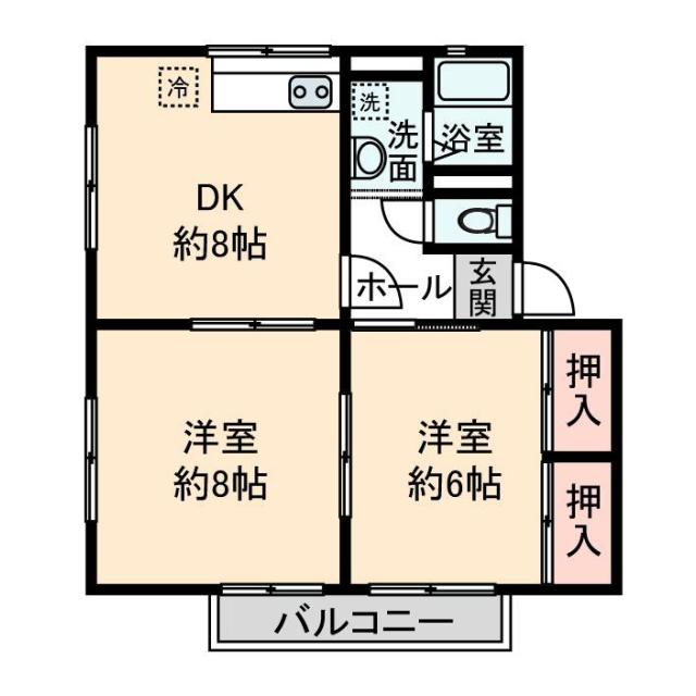 シティハイム みずよしB(2DK/2階)の間取り写真