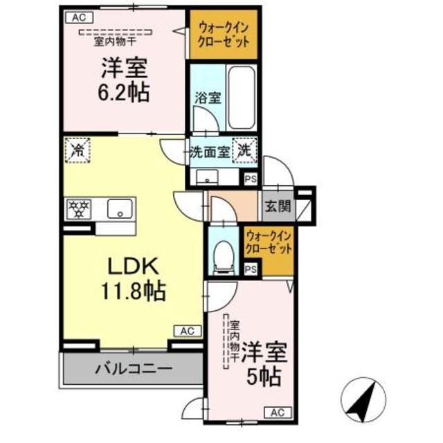 イヴレーア南台(2LDK/3階)の間取り写真