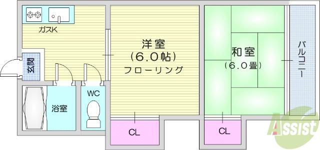 コーポ鷹屋敷(2K/1階)の間取り写真