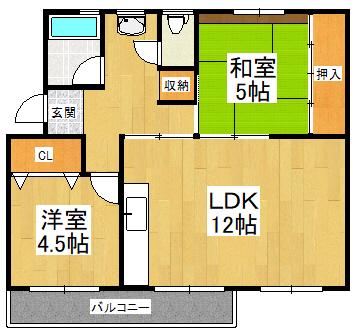 狭山1棟(2LDK/3階)の間取り写真