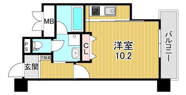 WOB放出(ワンルーム/2階)の間取り写真