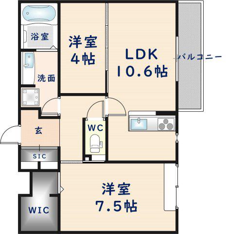 ラルゴエビス(2LDK/1階)の間取り写真