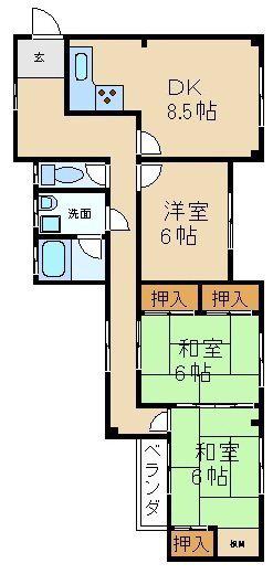 私市ロイヤルマンション(3DK/3階)の間取り写真