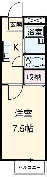 猪高台フルール(1K/2階)の間取り写真