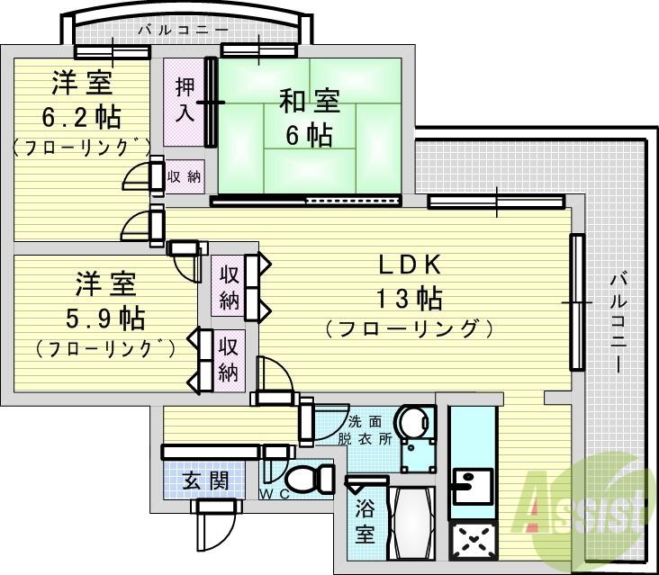 グレイスマンション(3LDK/2階)の間取り写真