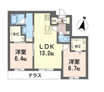 シャーメゾン東大利1丁目(2LDK/1階)の間取り写真