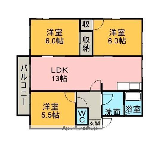 クリアハウス杉C棟(3LDK/1階)の間取り写真