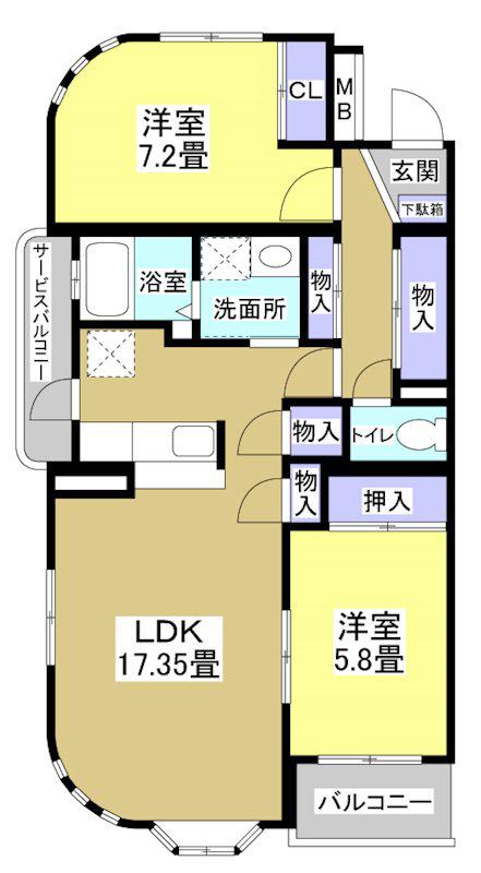 エストメンツ愛野駅(2LDK/2階)の間取り写真