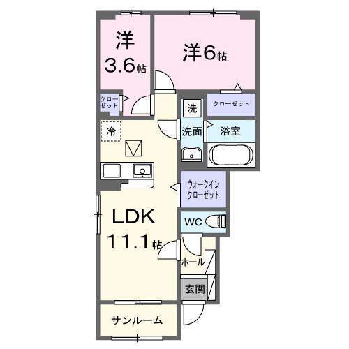 ヒカルサ船橋小室サウスI(2LDK/1階)の間取り写真