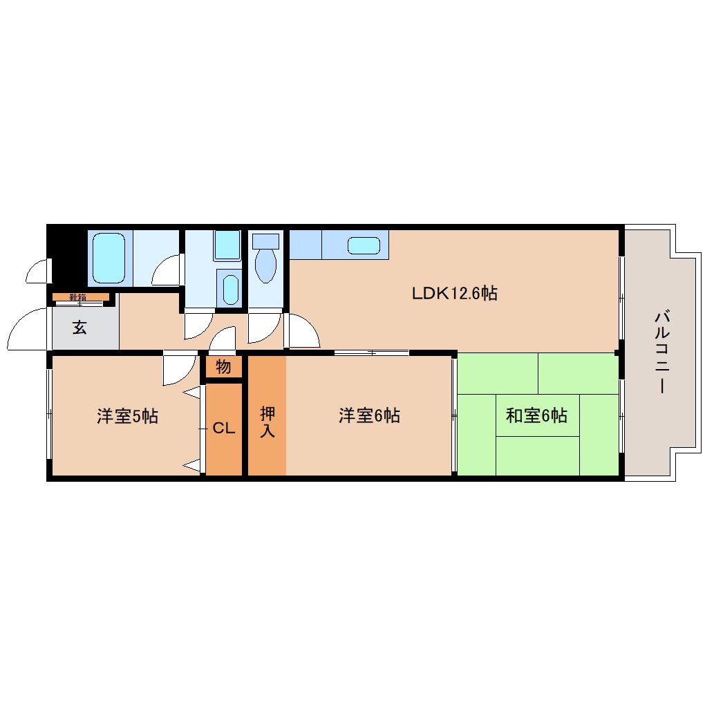 ネオハイツ大和高田A棟(3LDK/3階)の間取り写真