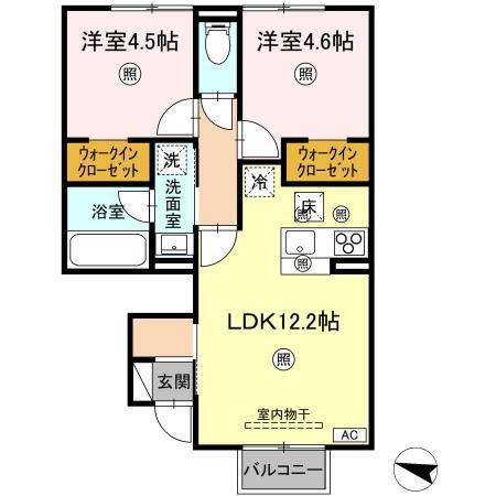 D-ROOM山代町(2LDK/1階)の間取り写真