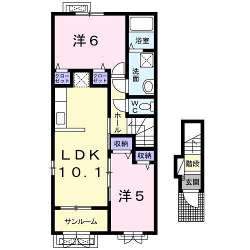 ルミエール周枳A(2LDK/2階)の間取り写真