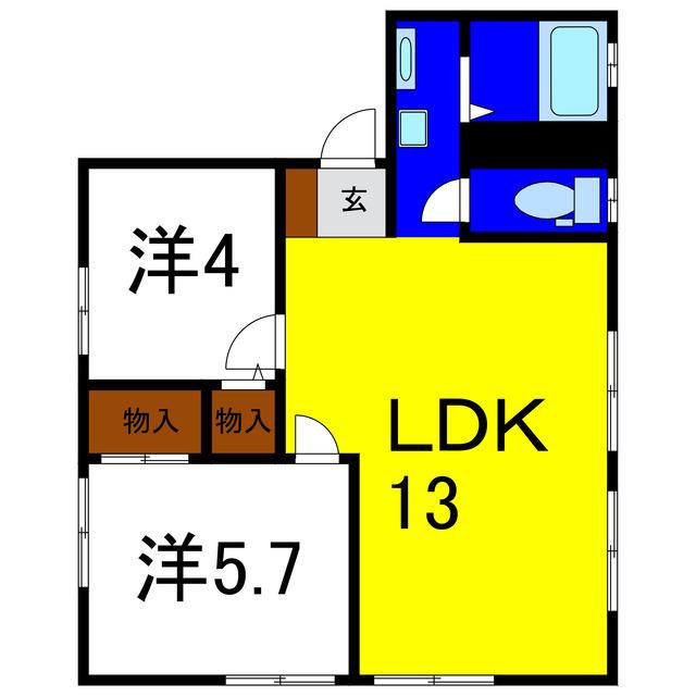 フレグランスこかわB(2LDK/1階)の間取り写真