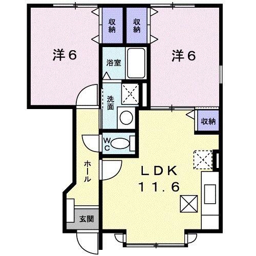 ドエル湘南A(2LDK/1階)の間取り写真