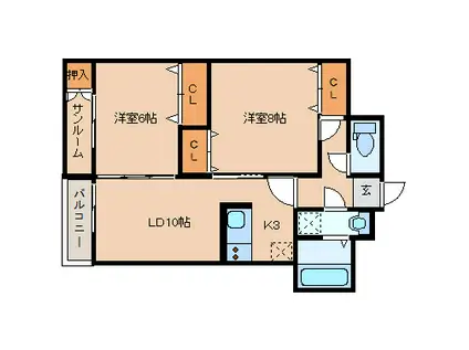 サンミシェル(2LDK/1階)の間取り写真