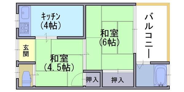 美沢荘(2K/2階)の間取り写真