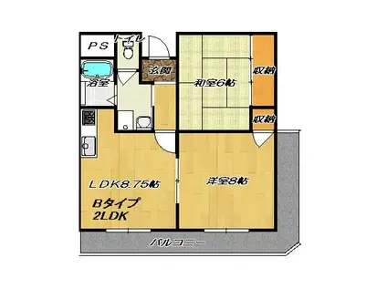 カスカード新田1(2LDK/4階)の間取り写真