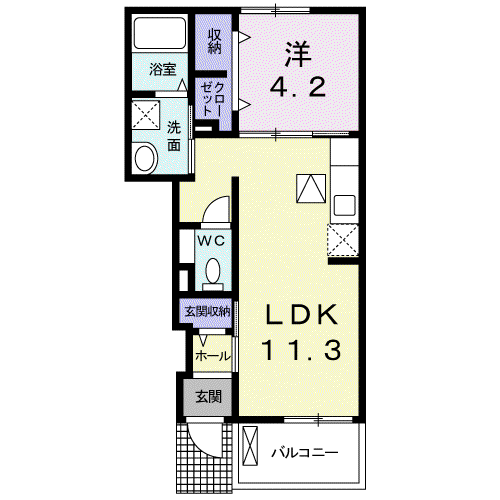 アベニール(1LDK/1階)の間取り写真