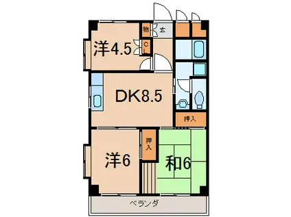 湯河原レジデンス(3DK/2階)の間取り写真